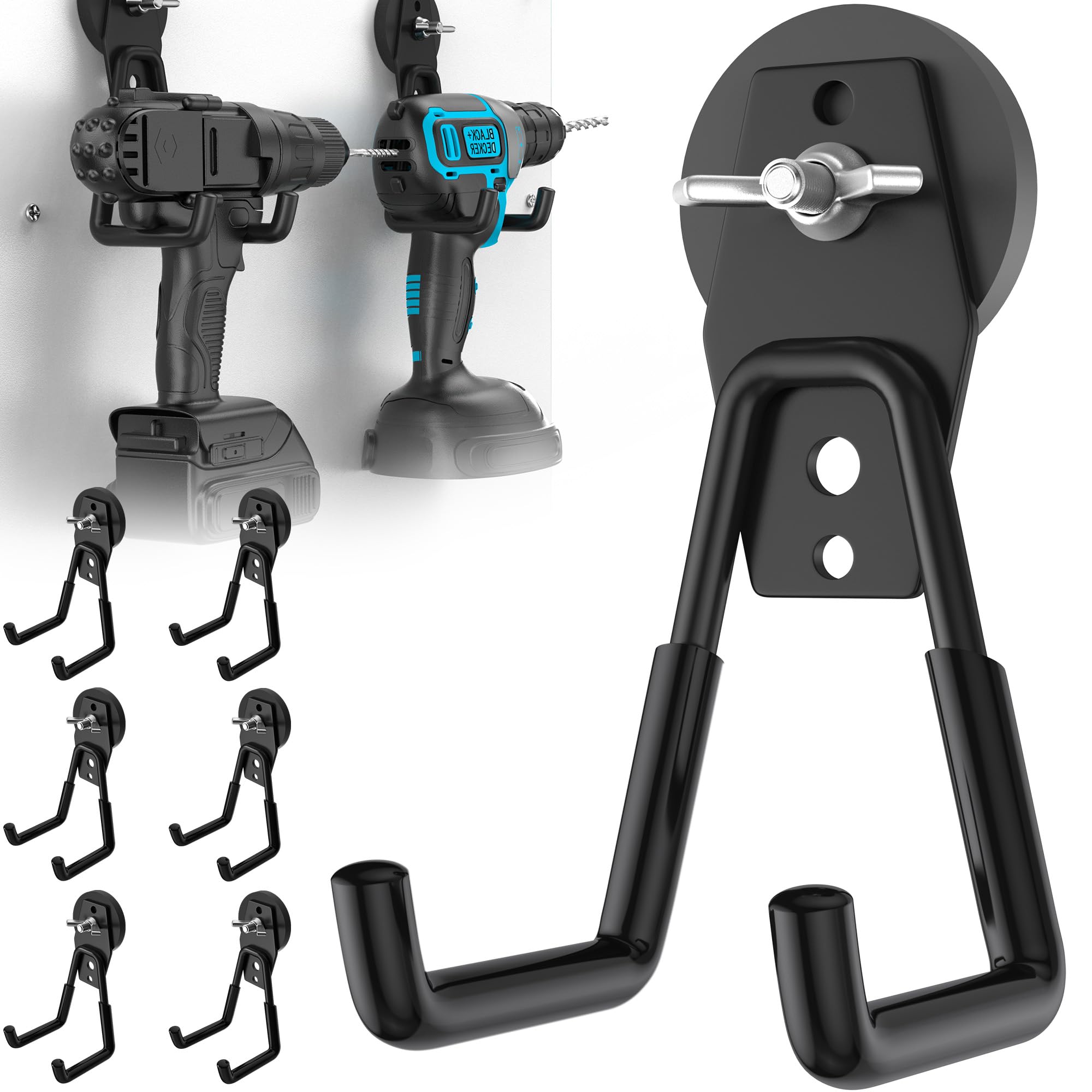 6 ganchos magnéticos grandes y fuertes para garaje, ganchos magnéticos grandes extra fuertes con revestimiento antideslizante para jardín, interior y exterior, herramientas para colgar, color