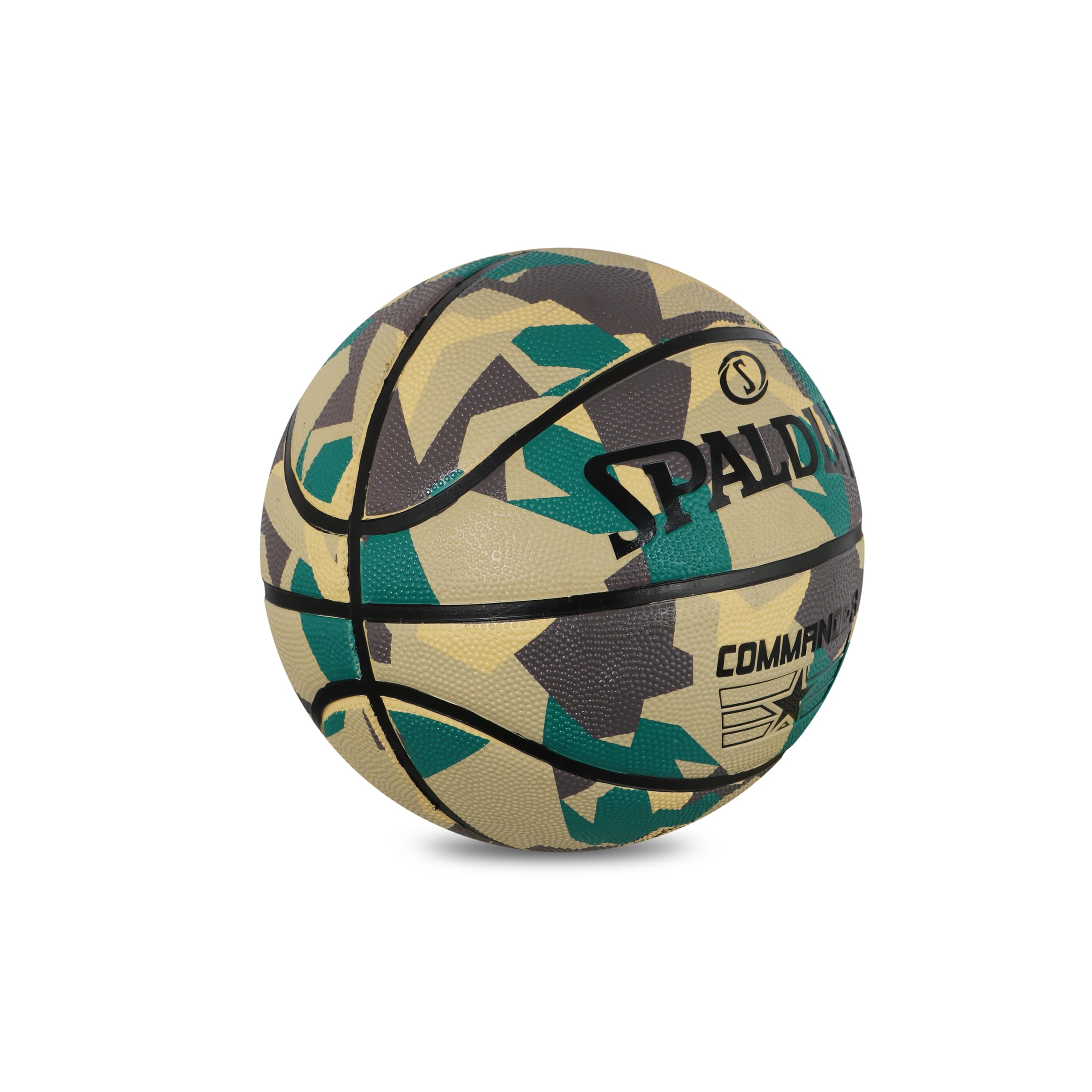 Spalding Commander Poly Basketball tamaño 7 hombres adultos con bomba de aire partido calidad al aire libre baloncesto tamaño 7 ejército impresión goma fuerte núcleo resistente al agua