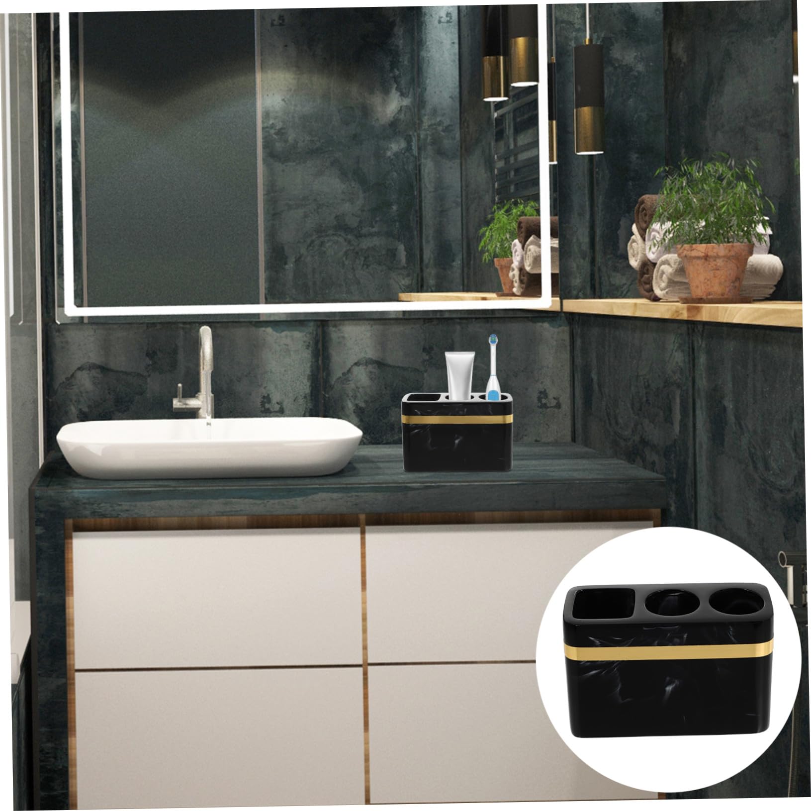 Soporte de Pared para Cepillos y Pasta de Dientes con Diseño Compacto y Elegante Almacenamiento para Afeitadoras para Baño Color Negro con Textura de Tinta Phnom Penh