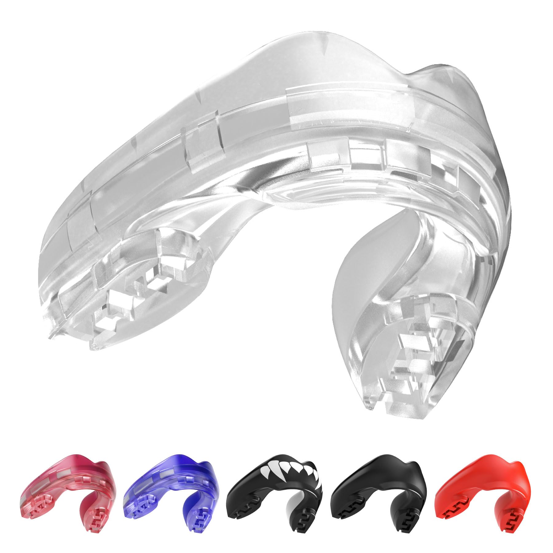 SAFEJAWZ Mouth Guard for Braces, Upper & Lower Protection Mouthguard with Case, Easy Fit Remoldable Mouthpiece for Football, Boxing, Lacrosse, Basketball & All Contact Sports (One Size, Transparent)