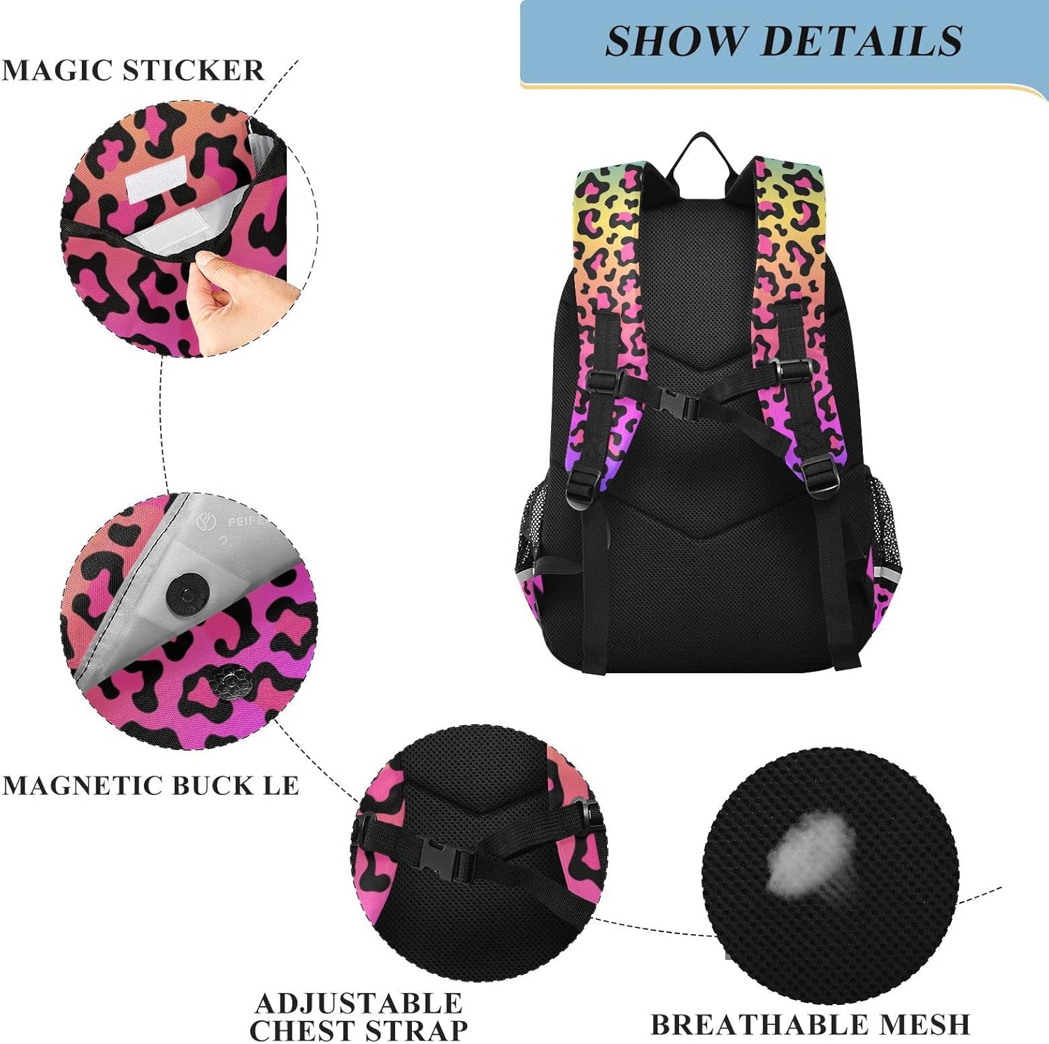 ALAZA Rainbow Leopard Print Neon Cheetah Laptop Backpack Purse for Women Men Travel Bag Casual Daypack with Compartment & Multiple Pockets - Image 3