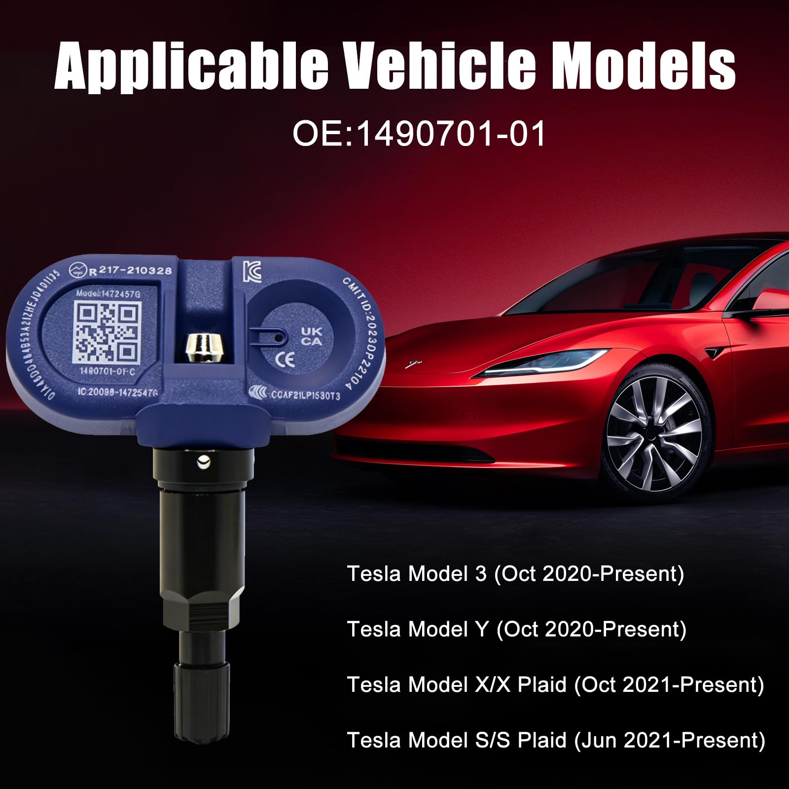 Sensor Presión de Neumáticos para Tesla, Sensor Bluetooth TPMS | Sistema de Control Presión Neumáticos Compatible TESLA Model S/3/X/X Plaid/Y/Y Plaid, OEM:1490701-01, 2020-2025, (4Pcs Azul)