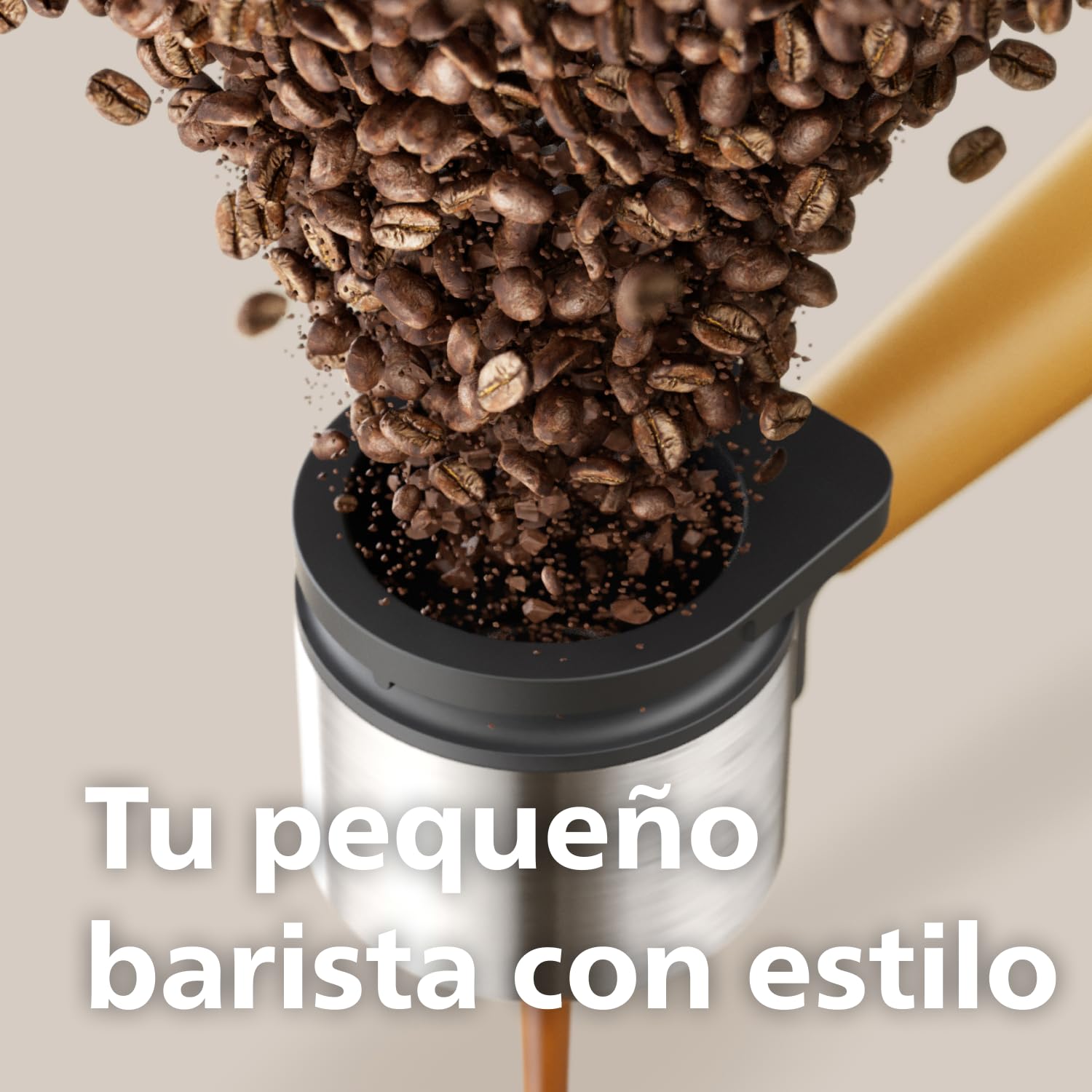 PHILIPS Baristina Cafetera Espresso Molienda, Prensado y Preparación Automáticos, 16 Bares, Espresso, Lungo, Tamaño Compacto, Blanco Natural con Portafiltro Amarillo, Cafetera con Molinillo BAR305/03