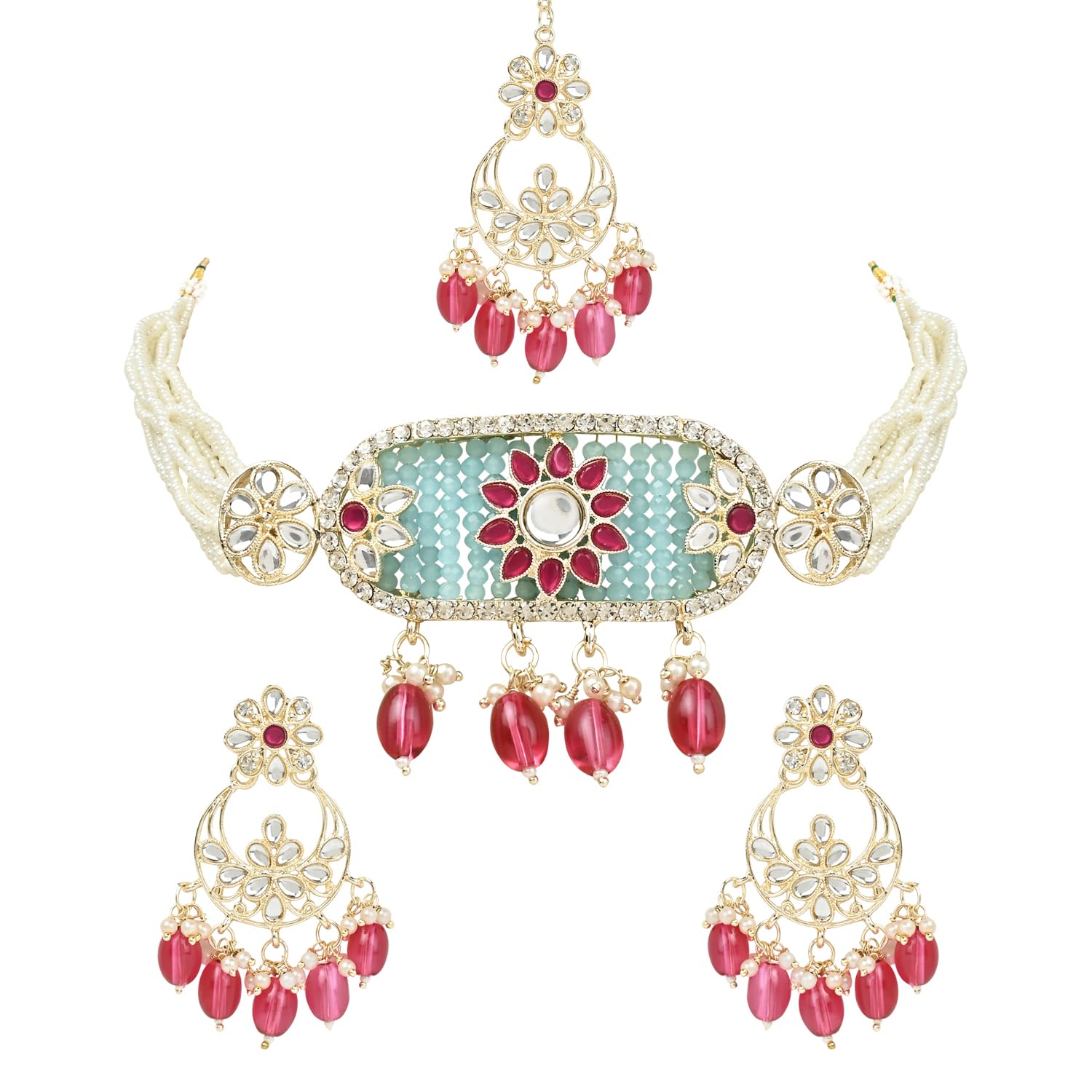 I Jewels Gold Plated Pearl Polki Kundan Choker Necklace Set for Women/Girls (ML330QSb) (B0CNXV2DZT) Amazon Price History, Amazon Price Tracker