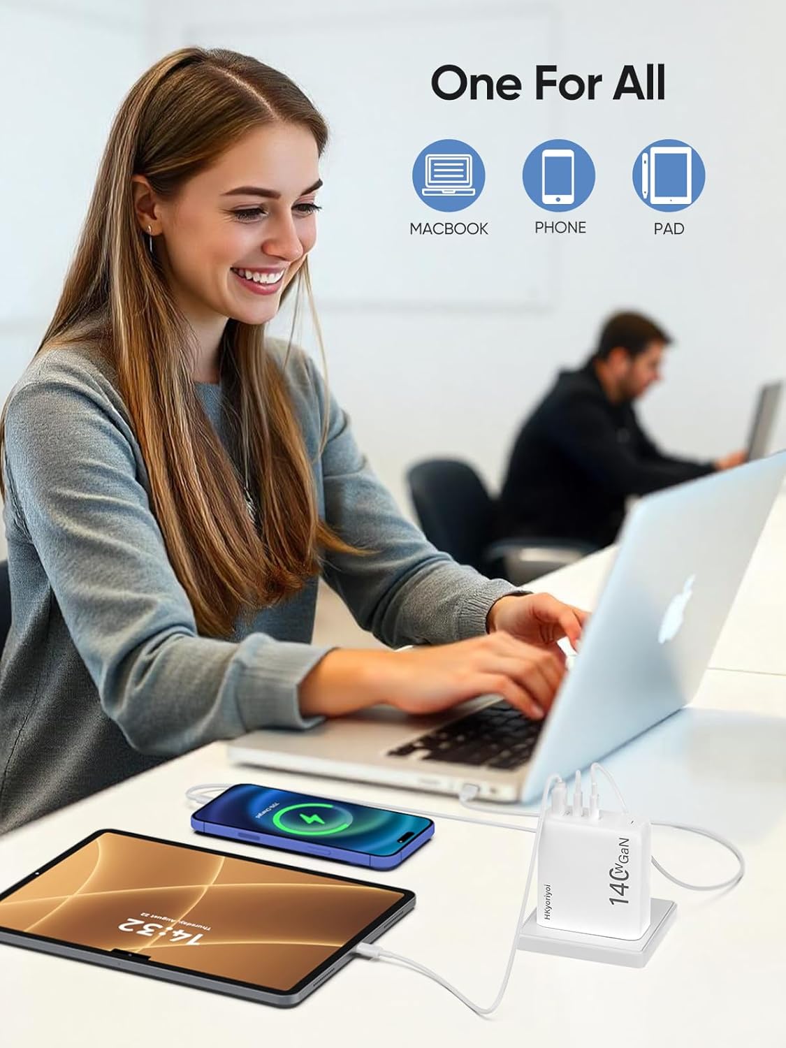 140W USB C Charger, PD3.1 GaN 3-Port Fast Laptop Charger Block 140W Fast Charging Power Adapter for MacBook Pro 16'', Dell XPS, iPad Pro, Galaxy, iPhone 16/15 Pro, Chromebook, Power Bank