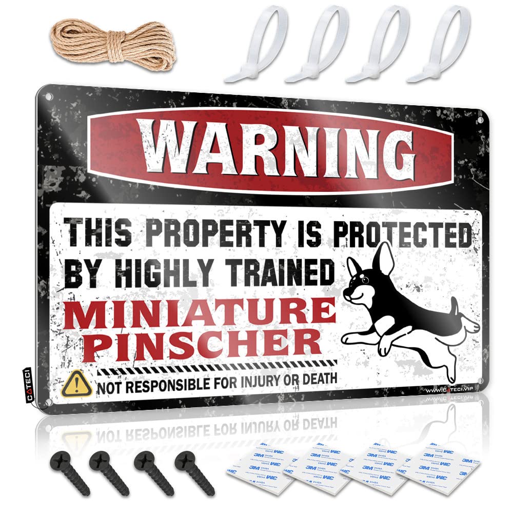 Funny Vintage Signs Hanging Ready To Hang - Warning This Property Is Protected By A Highly Trained Miniature Pinscher Custom For Tiki(30X40CM)