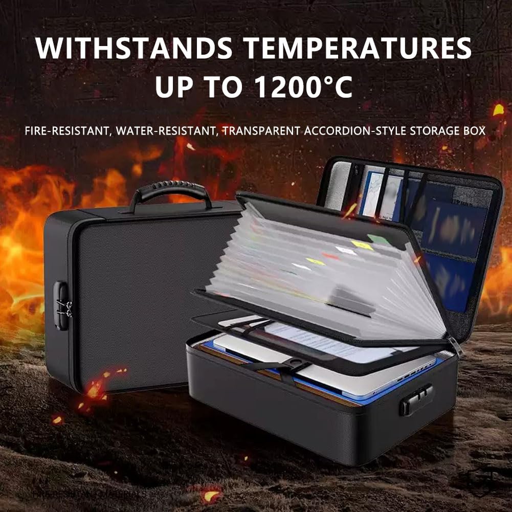 1200 °C Scatola Portadocumenti Ignifuga, Porta Documenti 12 Pagine A Fisarmonica Manico Antiscivolo Resistente all'Acqua