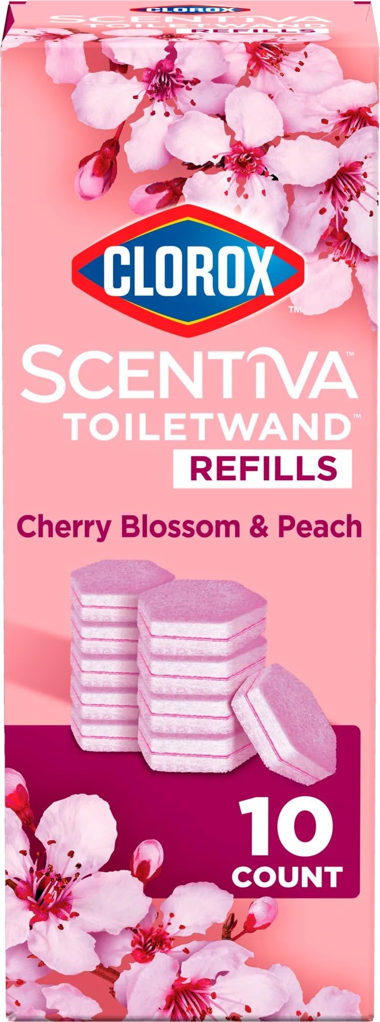 Clorox Scentiva ToiletWand Refills, Cherry Blossom and Peach, 10 Count