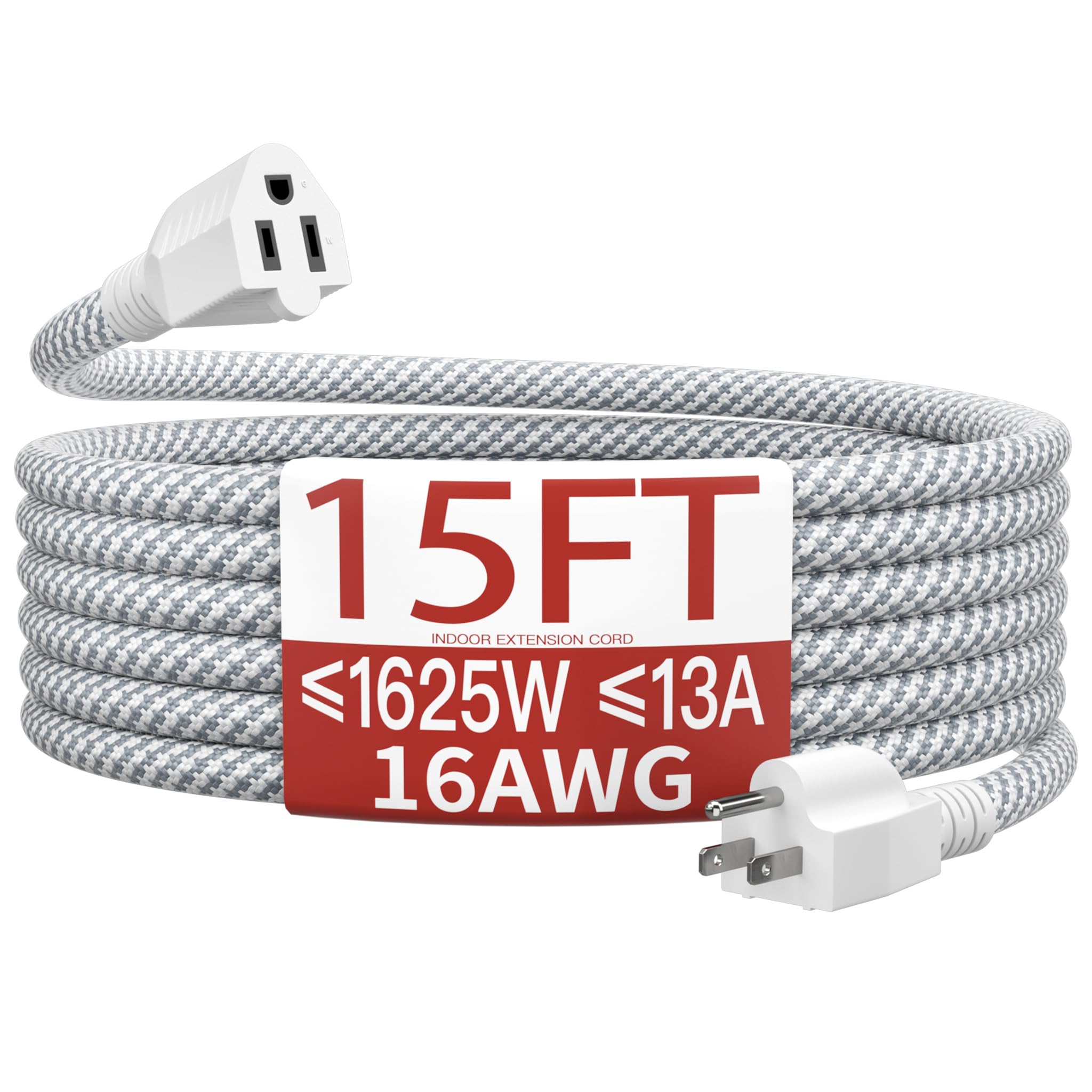 Skrizcable 16/3 15 FT Indoor Extension Cord Braided, White Power Cord