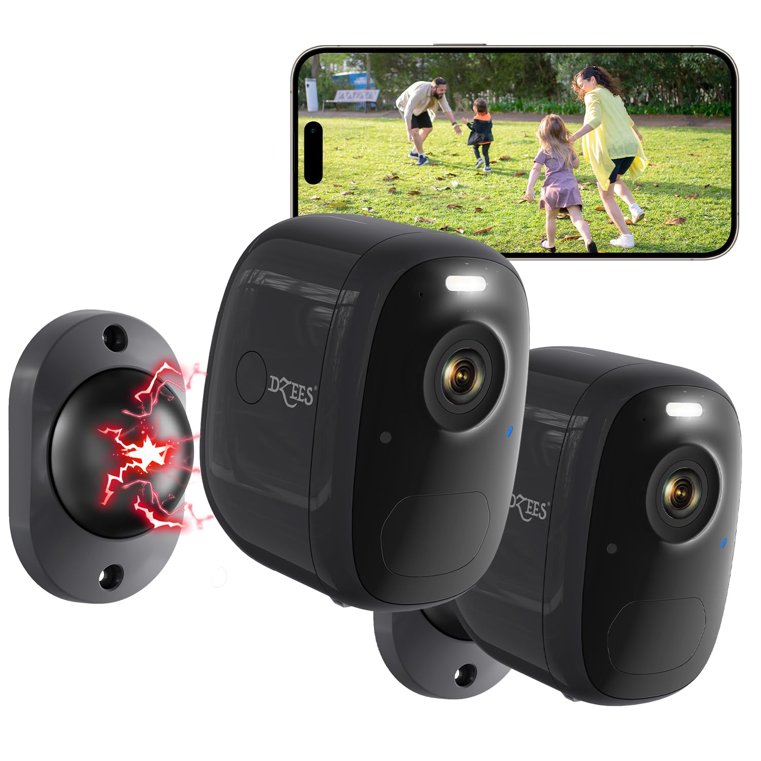 Dzees 4MP Outdoor Camera Wireless with Magnetic Mount Battery Powered Security Camera Outdoor for Home Security, 2.4Ghz WiFi/AI Motion Detection/2-Way