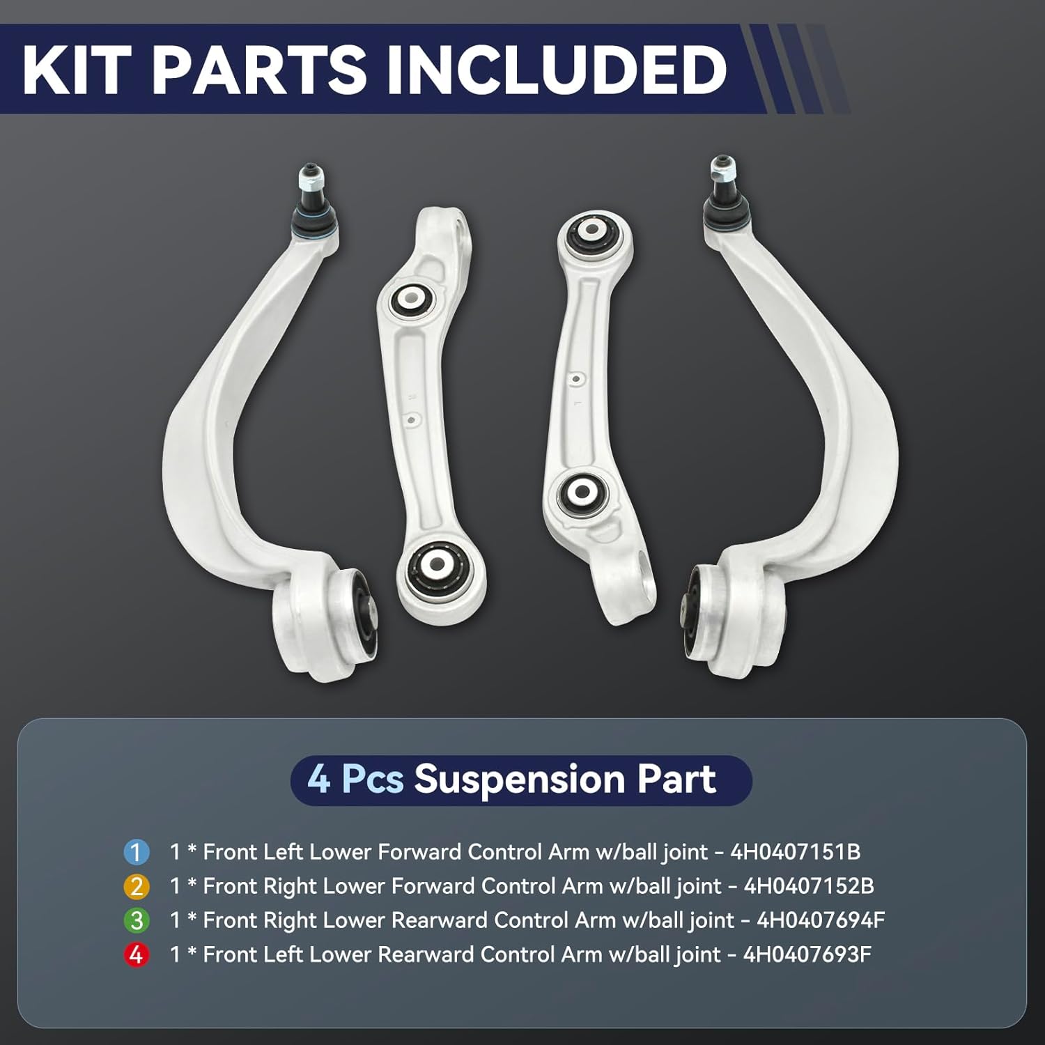 Left & Right Front Lower Control Arm & Ball Joint Kit For Audi 2011-2015 Audi A8 Quattro, 2013-2015 S8