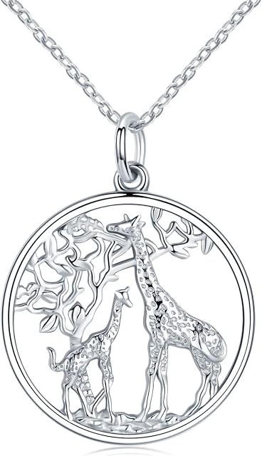 CHENGHONG Gifts for Mom 925 Sterling Silver Giraffe Pendant Necklace Family Animal Necklace Jewellery Giraffe Gifts for Women Mum Daughter