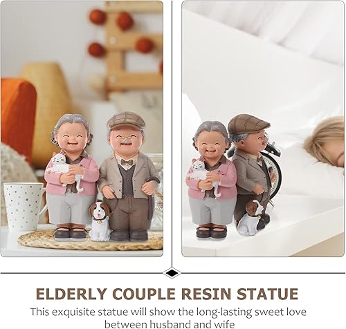 Miniatura 4 de Happyyami 1 juego de figuras de pareja de ancianos amorosos estatua de abuelos para el día de San Valentín figura de resina pequeña para marido y