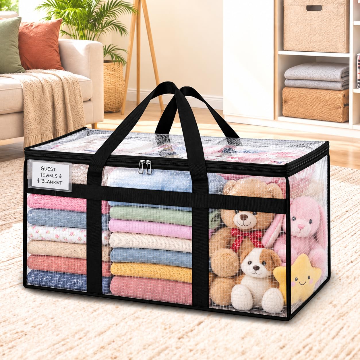Storite Heavy Duty 82L Transparent Jumbo Underbed Storage Bag 57x40x36cm | Multi-Purpose Moisture Proof Toys/Blankets/Stationery Paper/Clothes Storage Bag with Strong Zipper