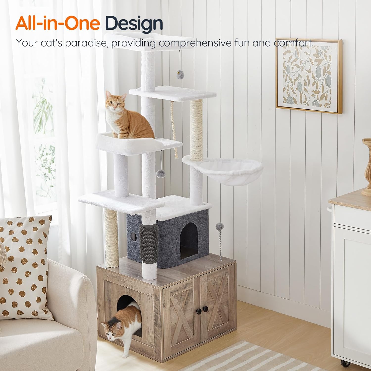 review HOOBRO Cat Tree with Litter Box Enclosure, 65