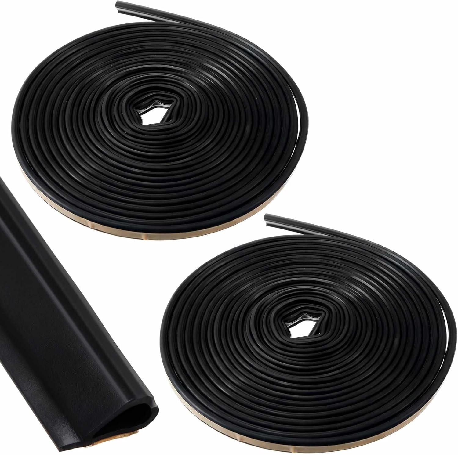 2 Roll Adhesive Backed Fire/Smoke Seal Flexible Silicone Weather Stripping Gasket Smoke Seal for Door Window Fireplace Commercial(0.37" W X 0.19" H X 20' L,Black Perimeter,Black)