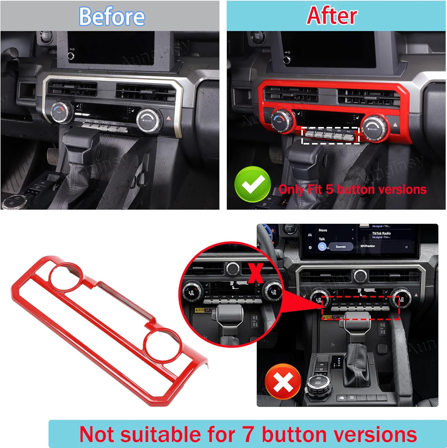 Car Center Console Air Conditioning Outlet Cover Trim Compatible with Toyota Tacamo 2024+ & 4Runner 2025+, Dashboard A/C Vent Switch Panel Protector Frame Decoration Accessories, Fit 5 Button Version