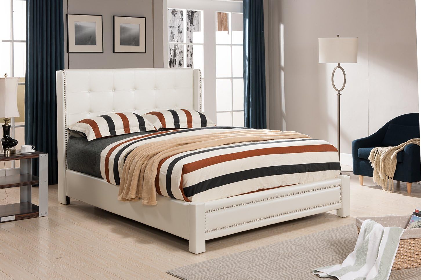 Kings Brand Furniture Ivory Tufted Design Leather Look