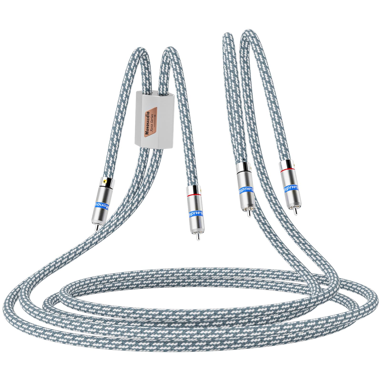 Monosaudio Par de cables RCA para audiófilos de 17 AWG, 5 N, OFC, color rojo, cobre puro, chapado en rodio, cable de señal de audio, cable de micrófono con divisor para cine en casa, HDTV,