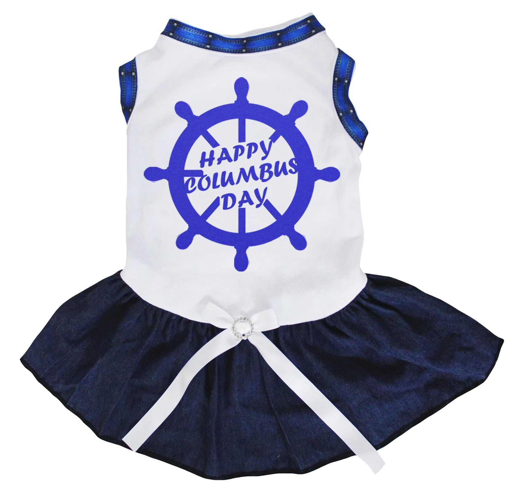 Robe pour chiot blanc et bleu marine motif gouvernail taille XS