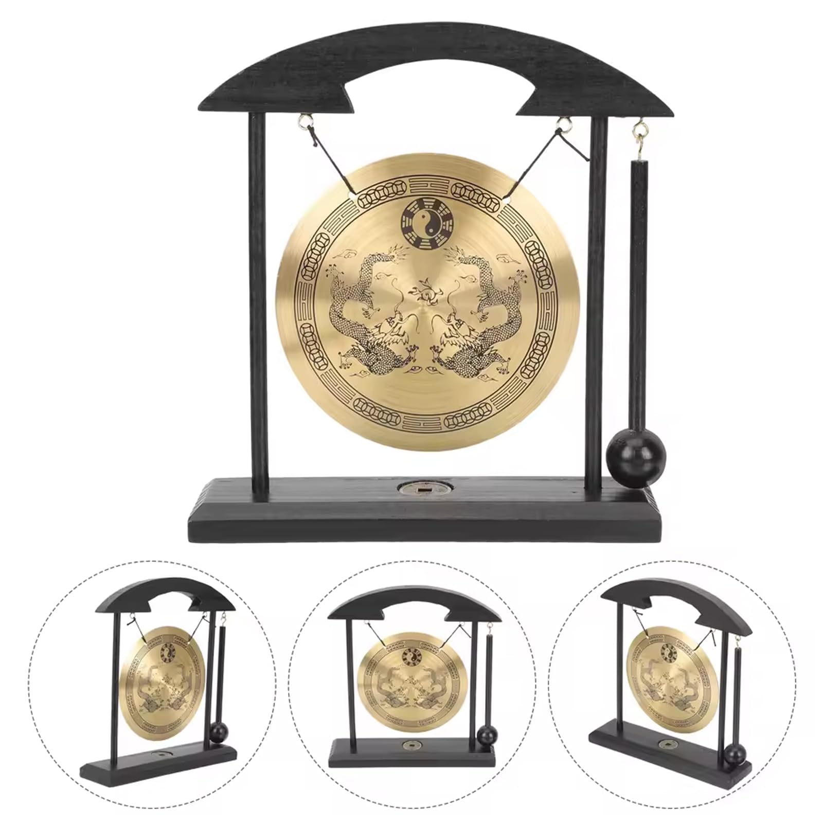Gong de escritorio 7, 87 x 7, 28 x 1, 89 pequeño adorno de gong Feng Shui de latón con soporte, decoración Zen creativa para el hogar, oficina, dormitorio, entrada, espacio de meditación