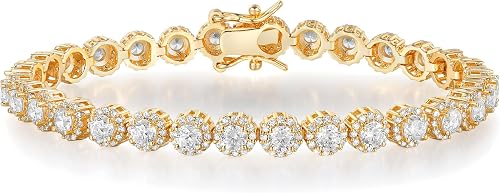 Gemsme Tennis Bracelet for Women 1 Row 18K Yellow Gold/White Gold Plated 5mm Round Cubic Zirconia Bracelets 6.5-8.5 inch