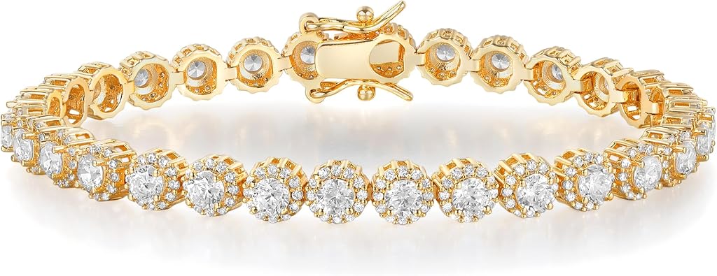 Tennis Bracelet for Women 1 Row 18K Yellow Gold/White Gold Plated 5mm Round Cubic Zirconia Bracelets 6.5-8.5 inch