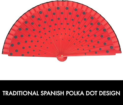 Miniatura 7 de Ole Ole Flamenco Abanicos de Mano Rojo Lunares 8 pulgadas 8.3 in Hecho de Madera Dos Caras Pintado Abanicos Españoles Lunares Negro Dots