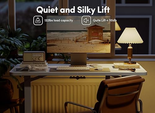 Miniatura 6 de FAMISKY Escritorio de pie con motor dual Butcher Block, Negro, Greige, Walnut