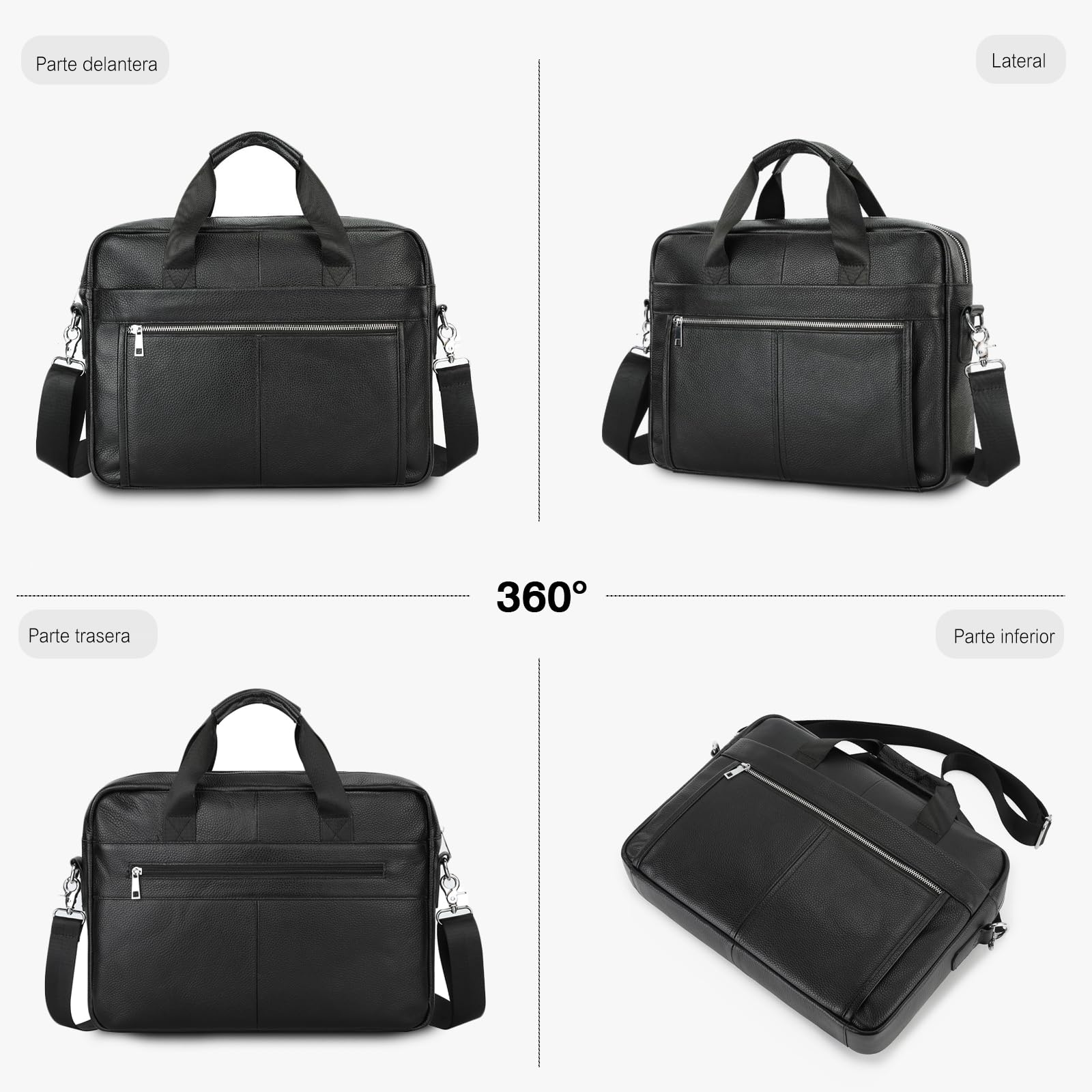 FANDARE Retro Hombre Maletin Funda PC Portatil 14 Pulgadas Regalo Portadocumentos Maletín de Cuero Impermeable Bolsos de mano Bolso Trabajo Bandolera para Portátil Mensajero Negocios