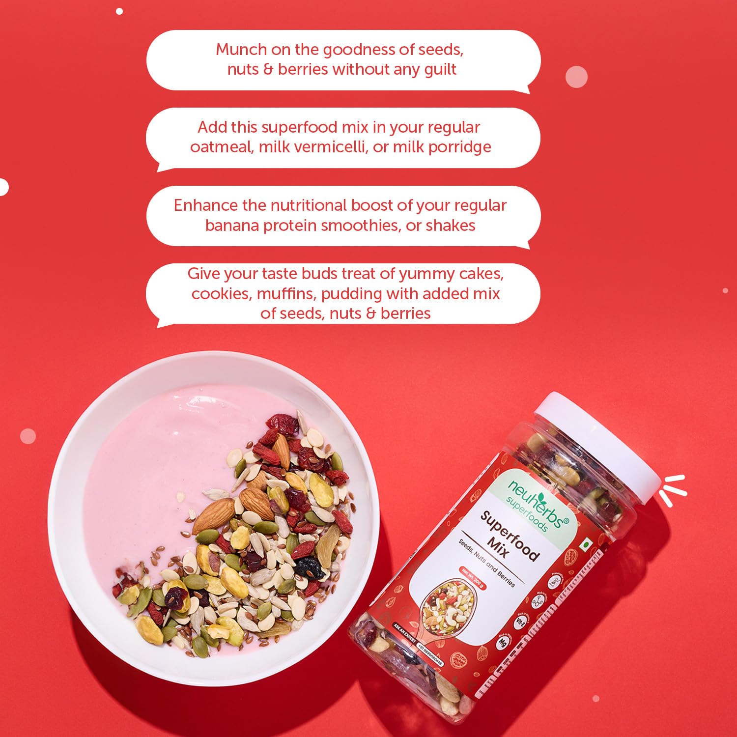 Neuherbs Superfood Mix with Seeds, Nuts & Berries | Unroasted Pumpkin Seeds, Sunflower, Cashew Nuts, Almonds, Pistachios, Blueberries, Flax Seeds | Rich in Protein & Vitamin E - 200g 7