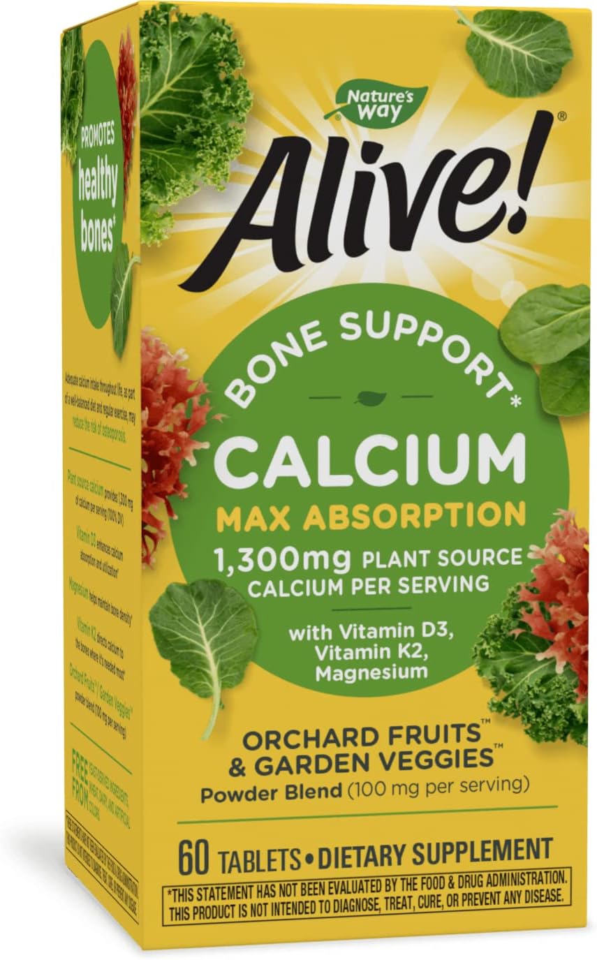 Nature's Way Alive! Calcium Bone Support*, Vitamins D3 & K2 & Magnesium, 60 Tablets