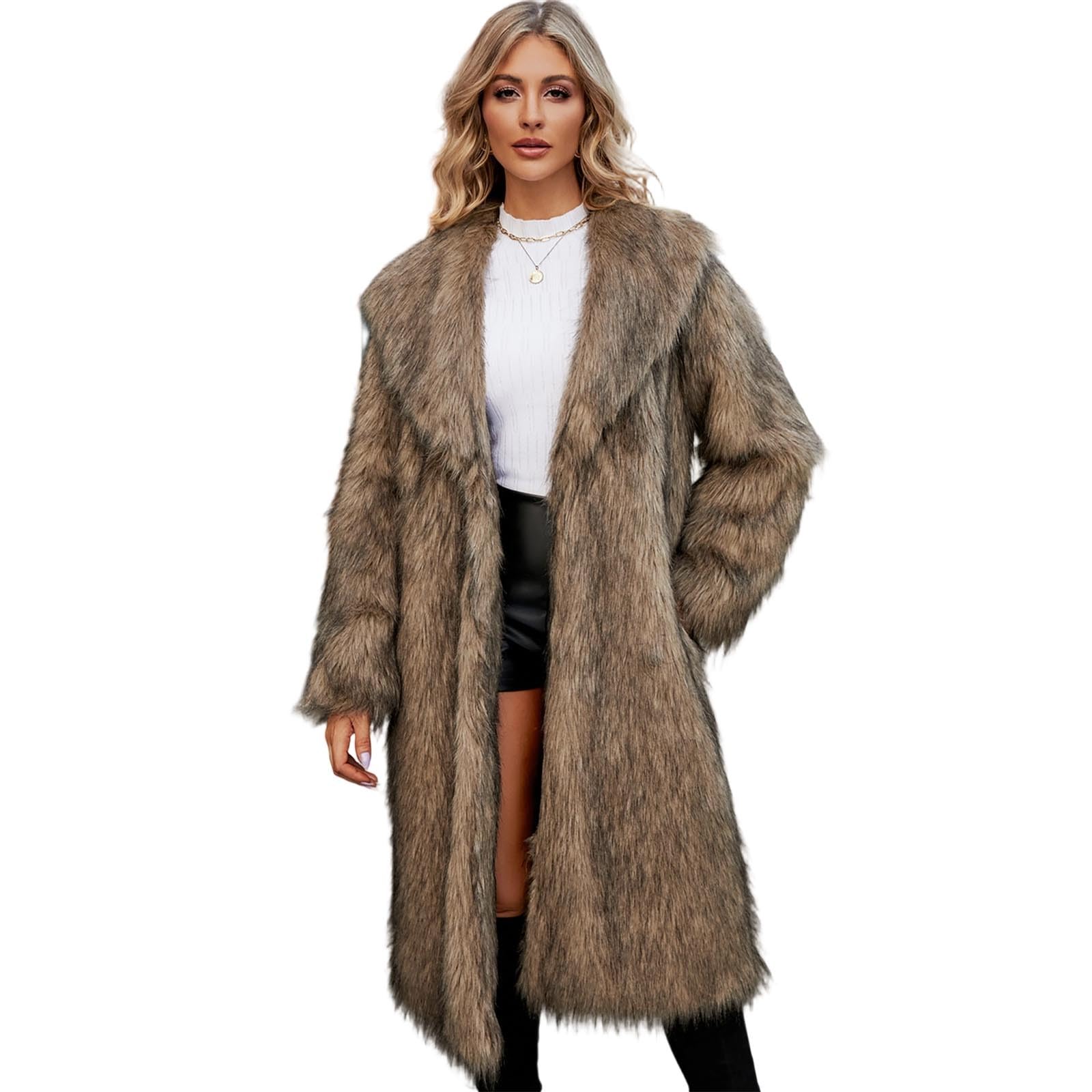 Lussuoso cappotto lungo in pelliccia sintetica per un elegante soprabito invernale con colletto spesso, caldo capospalla alla moda