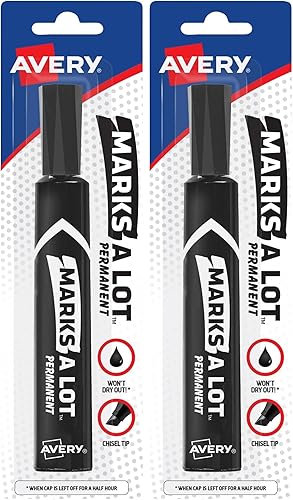 AVERY Marks-a-lot - Marcador permanente, tamaño regular de escritorio, punta de cincel, resistente al agua y al desgaste, 1 marcador negro (17888)