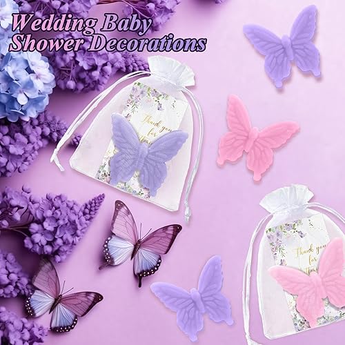 Miniatura 17 de Dunzy Juego de 50 recuerdos de mariposa para baby shower para invitados, regalos de jabón de mariposa de Navidad con tarjetas de agradecimiento