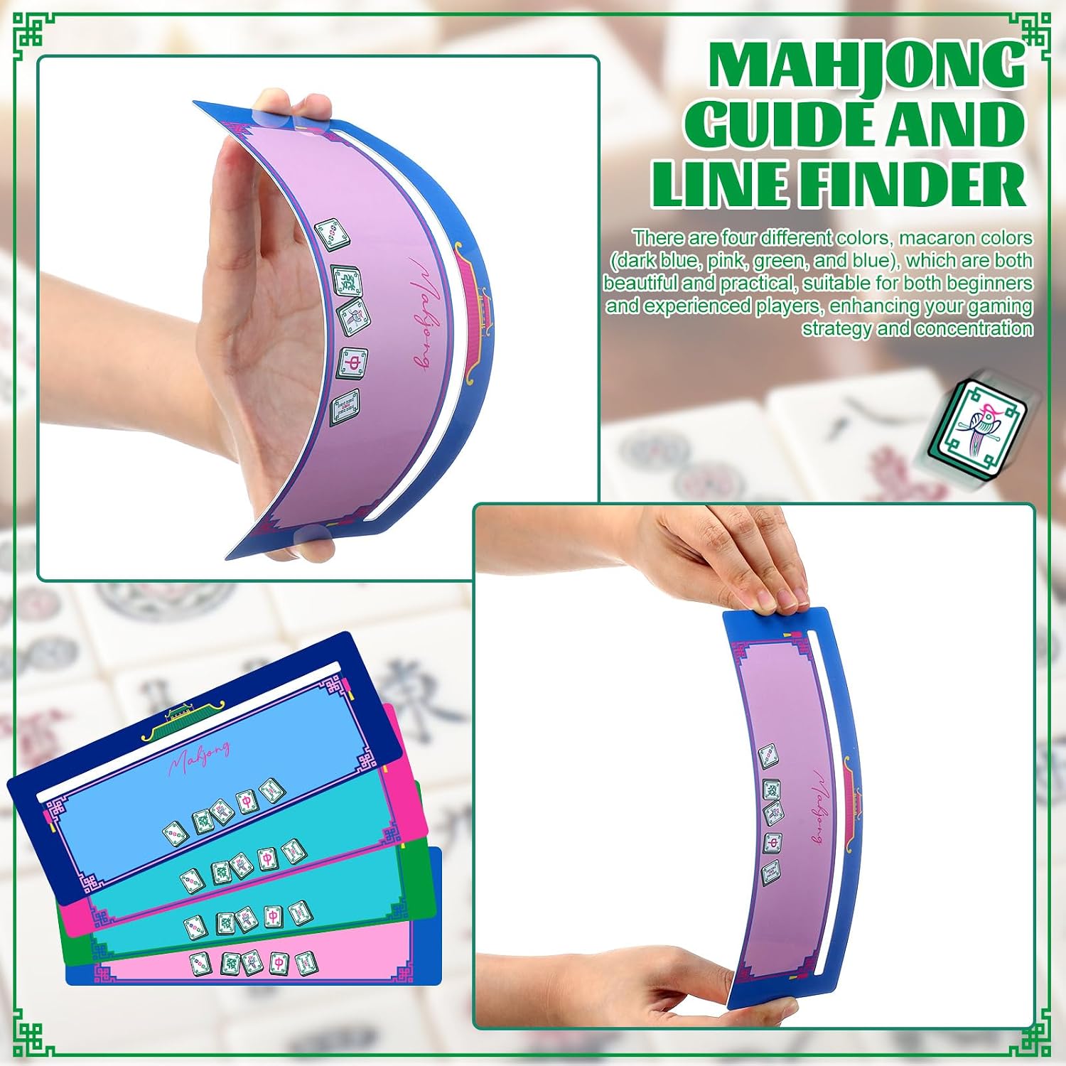 Faccito 4 Pcs Mahjong Line Finder Cards Colorful with Rules Beginner image 5