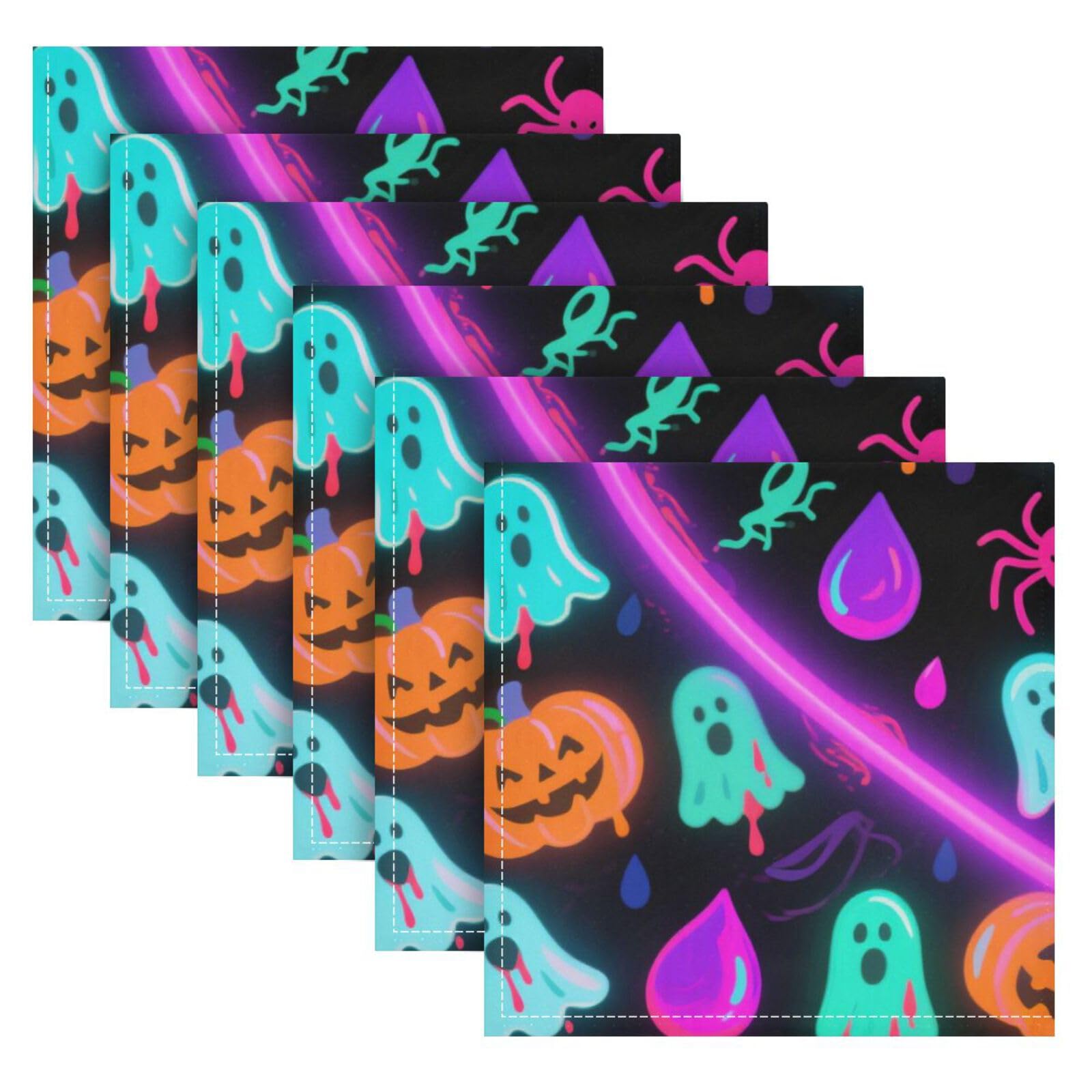 Serviettes de table Happy Halloween lot de 6 en tissu épais avec motif cœur 50x50 cm