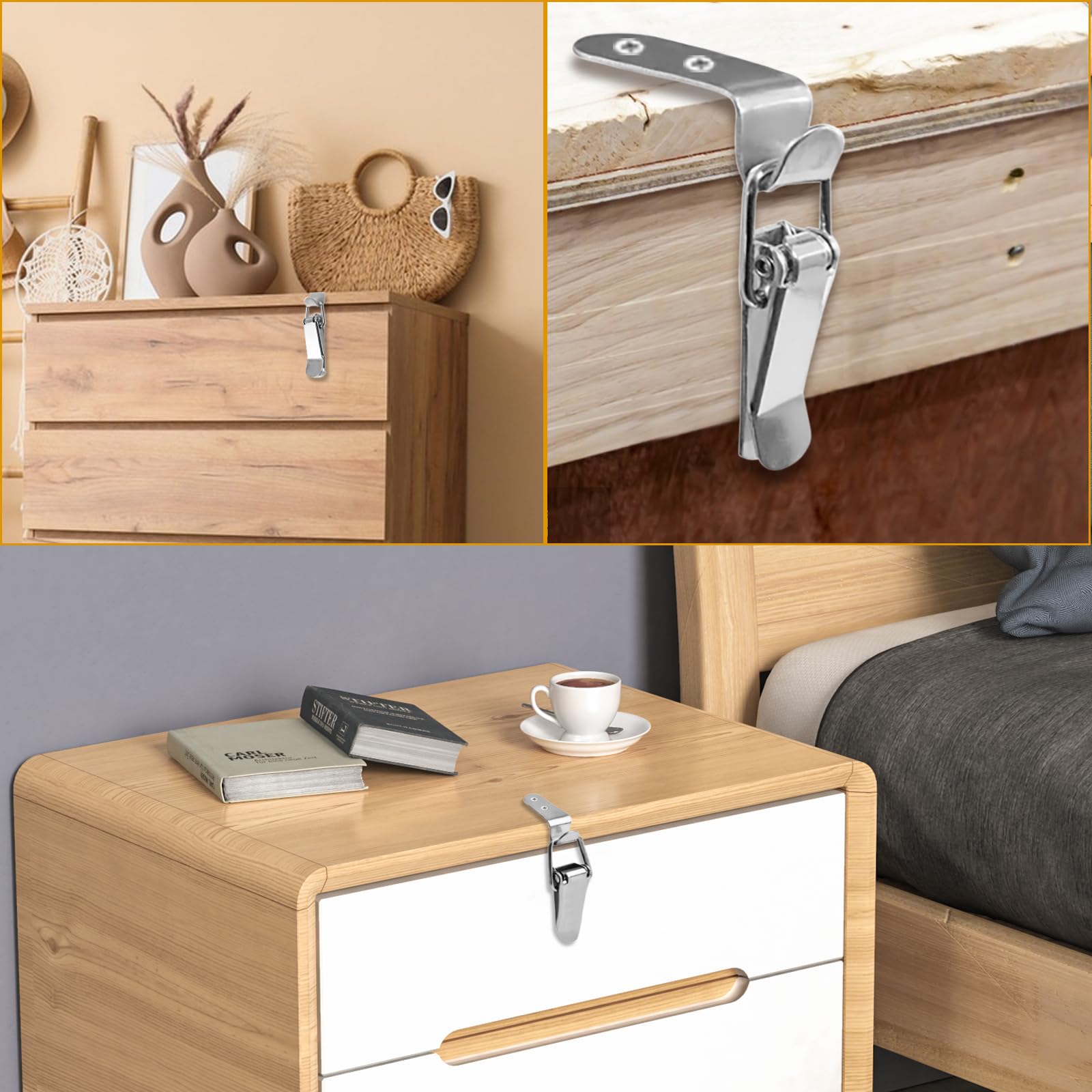Chiusura A Gancio 90&deg; In Acciaio Inox 304 &ndash; Rotazione 360&deg;, Per Porte, Armadi E Cassetti (Nero)