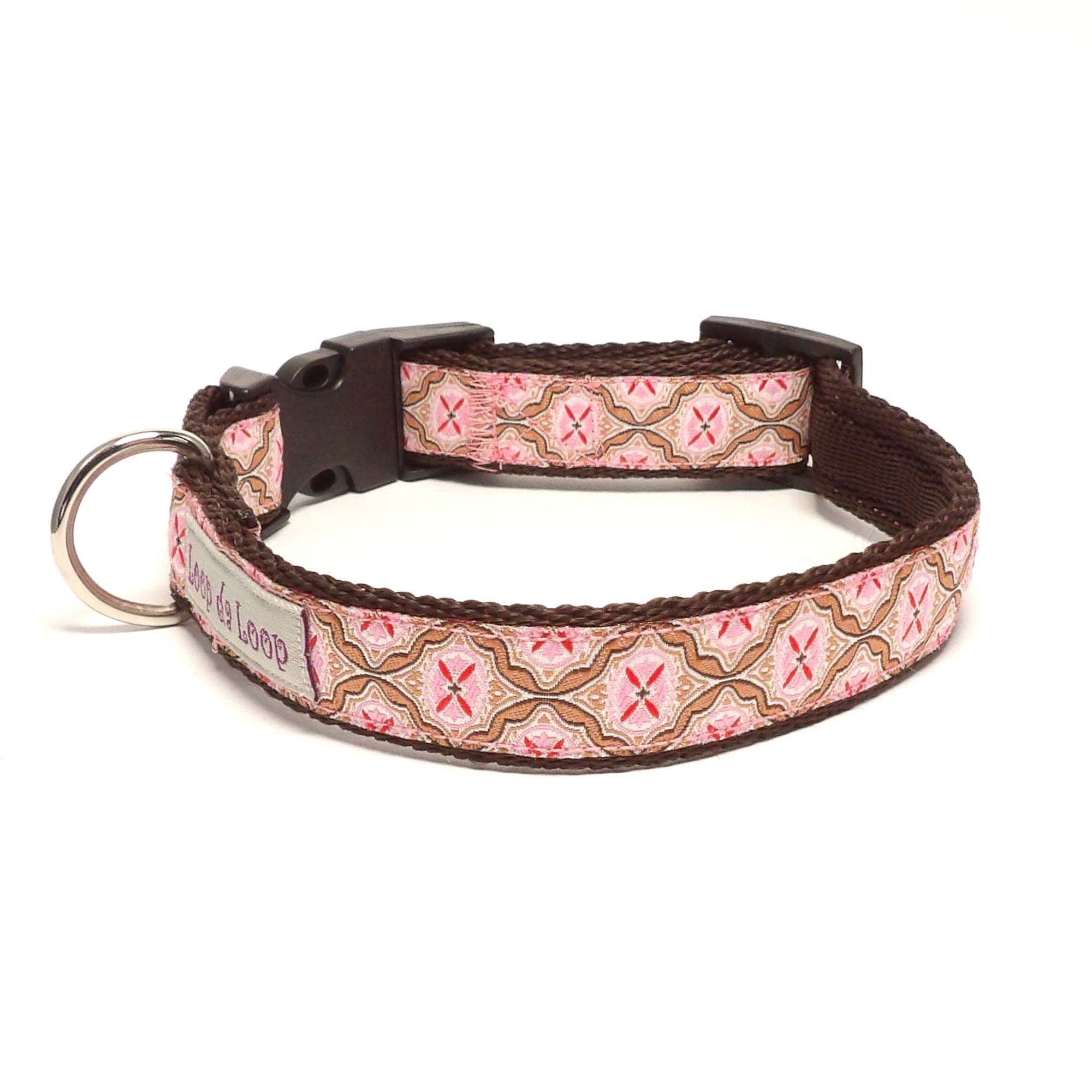 Loop-da-Loop geometric pink design dog collar (Med - 14-20", 0.75" wide)