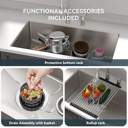 Miniatura 5 de Lordear Fregadero de cocina de 36 pulgadas de calibre 16 de acero inoxidable grande bajo encimera, fregadero de cocina profundo de 36 x 19 x 10