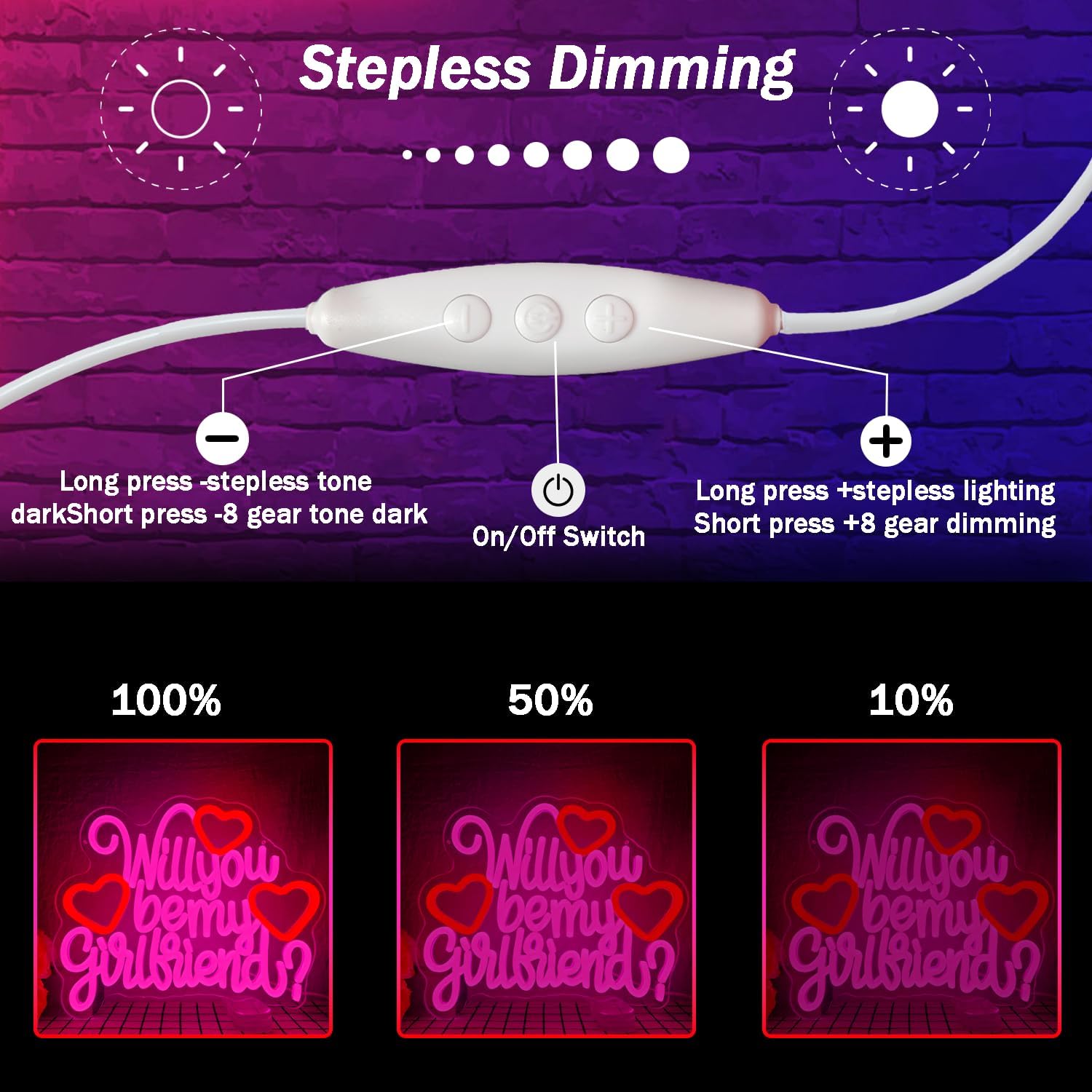 Will You Be My Girlfriend Neon Sign for Wall Decor Pink LED Light Sign for Room Decor Dimmable Light Up Sign for Birthday Party Decoration USB Powered - Image 5