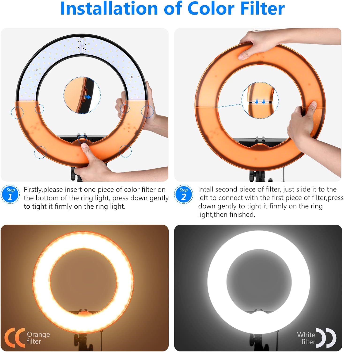 Neewer RL-12 LED Ring Light 14" outer/12" on Center with Light Stand, Color Filter, Phone Holder for Makeup, YouTube, TikTok, Camera/Phone Video Shooting