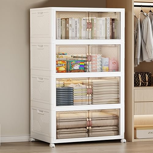 SAILUN 660QT - Contenedores de almacenamiento apilables con tapa, contenedores de almacenamiento plegables con puertas y ruedas, contenedores