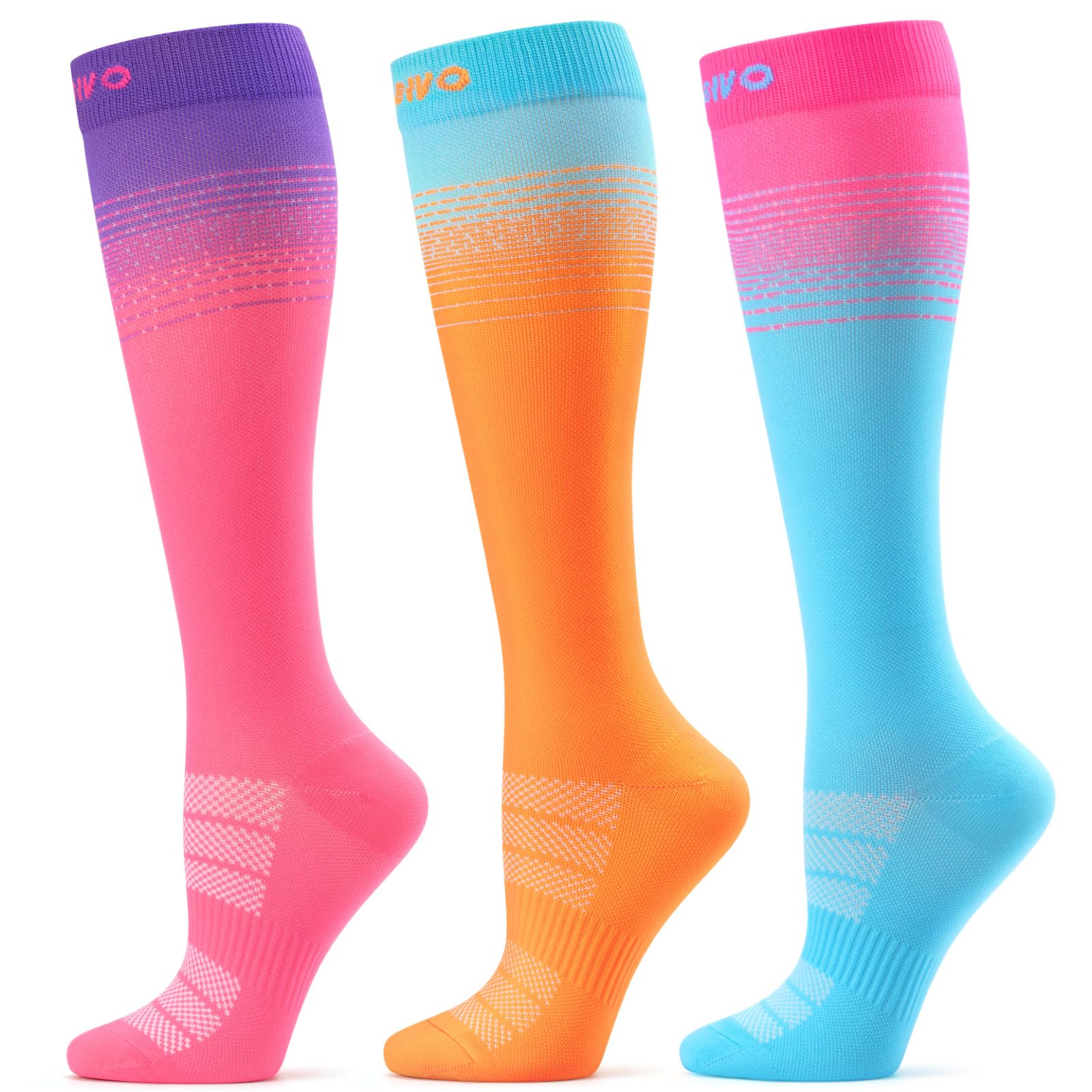 Cambivo Unisex 3 Pairs - Blue/Pink/Orange 3 Pairs Compression Socks For Women And Men, 15-20 Mmhg Support For Plantar Fasciitis, Arch Support Flight Socks, Travel & Work