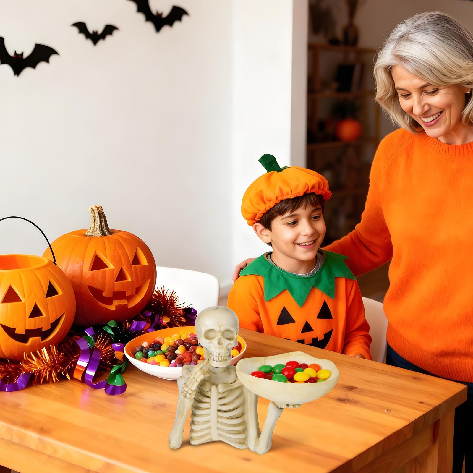 Pojemnik Na Słodycze W Kształcie Szkieletu Na Halloween: Taca Do Serwowania W Kształcie Czaszki - Misa Na Słodycze Z Żywicy I Dekoracyjna Na Owoce. Gotycki Pojemnik Na Biżuterię W Szkieletu Na Imprezę