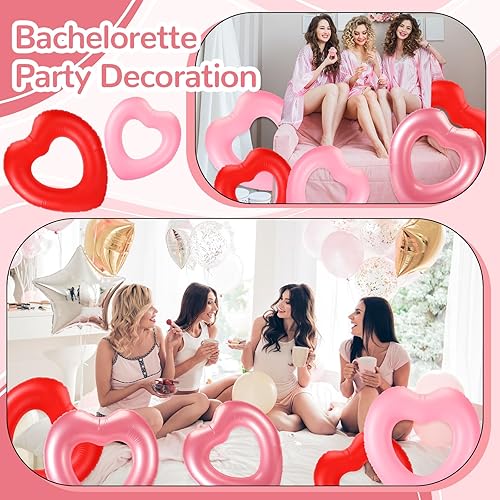 Miniatura 5 de Lenwen 6 Pack Inflatable Heart Pool Float 43'' 31'' Blow up Heart Shaped Swimming Tube for Adults Summer Beach Toys Bachelorette Party Pool Float