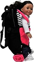Vista 9 de THE QUEEN'S TREASURES Mochila portadora de muñecas rosa, blanca y negra y saco de dormir para muñecas, compatible con American Girl de 18 pulgadas