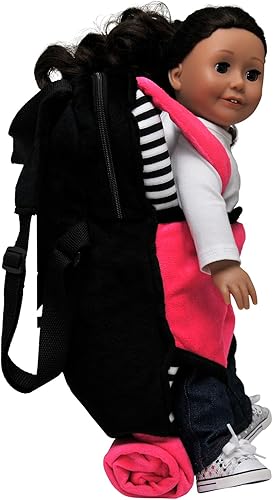 Miniatura 9 de THE QUEEN'S TREASURES Mochila portadora de muñecas rosa, blanca y negra y saco de dormir para muñecas, compatible con American Girl de 18 pulgadas y
