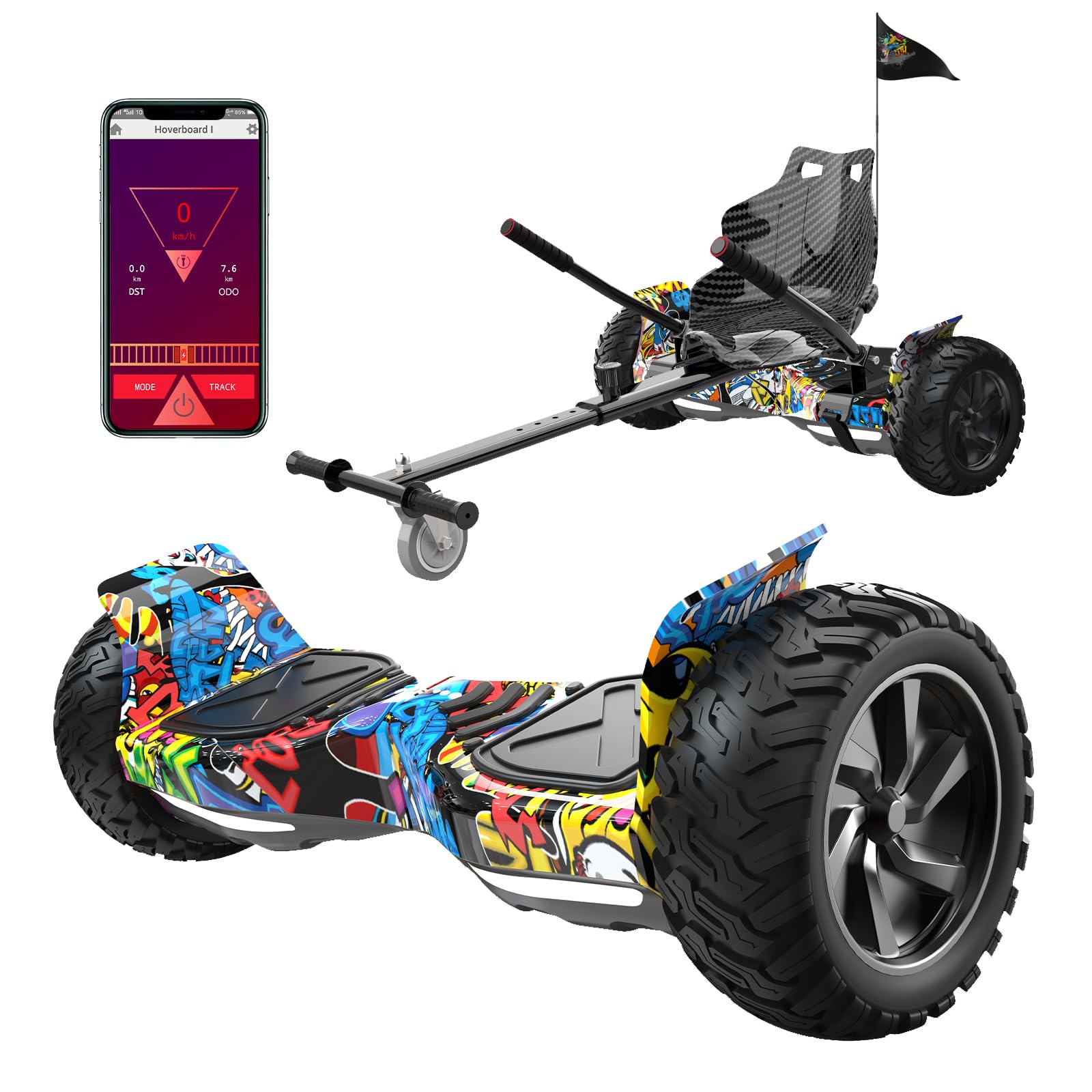 RCB Hoverboard and Kart Bundle for Kids with Hoverkart Set，SUV Hoverboard  with APP Control, All Terrain '' Hummer with Bluetooth for Self-Balanced