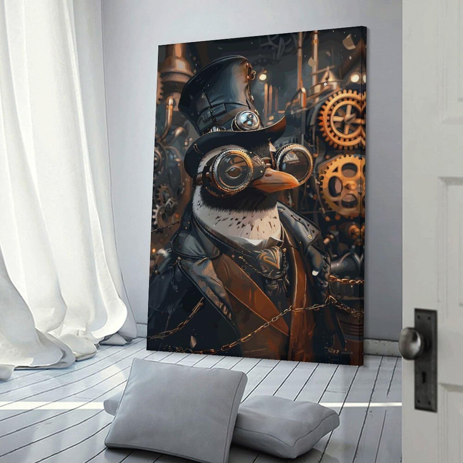 Junmoney Steampunk Animal Penguin Canvas Wall Art, 20x30inch(50x75cm), for Entrance Walls, Hall Decor Or Foyers, Wall Decor to Refresh Empty Corners